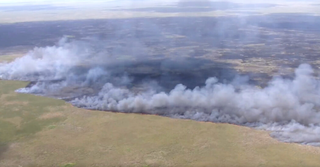 Aerial view of South Georgia wildfire — massive smoke plume over Brantley County